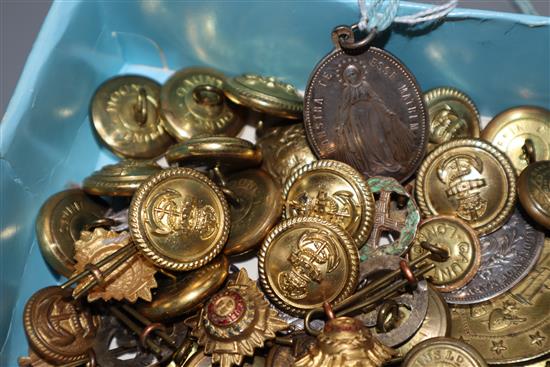 Assorted medallions and military buttons etc.